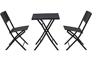 AVANTI TRENDSTORE - Pliniana - Set da balcone in metallo e polyrattan, composto da 2 sedie e 1 tavolo pieghevole di colore nero. Dimensioni LAP 210x80x58 cm