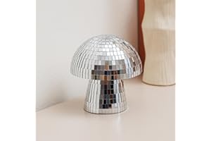 JOZHENJU Boule disco réfléchissante en forme de champignon argenté – 12,4 cm – Décoration miroir à paillettes pour fêtes, maison, scène et table – Décorations de champignons disco rétro créatives pour