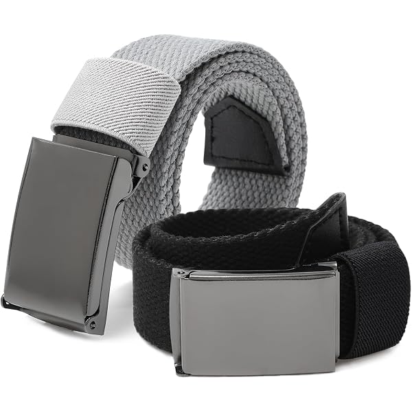 Lot De 4 Ceintures élastiques Pour Enfants - Boucle Carrée, Réglables - Noir, Café, Bleu Marine, Gris Foncé - 14