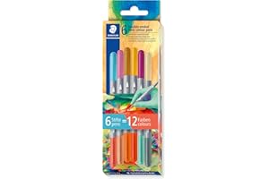 STAEDTLER 3280 Pennarelli a doppia fibra bicolore, due punte, due colori diversi, larghezze linee 3 mm e 1 mm, astuccio di cartone con 6 pennarelli in colori assortiti, 3280C6E2-2