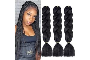 SHANGXIU braids schwarz,3pack Kanekalon hair zöpfe haarverlängerungen 24", Zöpfe Box Braids Haar kunsthaar zum einflechten schwarz