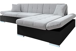 ‎MIRJAN24 Mirjan24 Ecksofa Malwi LED, Regulierbare Armlehnen, LED Beleuchtung im Set, Eckcouch mit Schlaffunktion Bettkasten L-Form Couch Sofa, Wohnlandschaft (Soft 011 + Bristol 2460, Seite: Rechts)