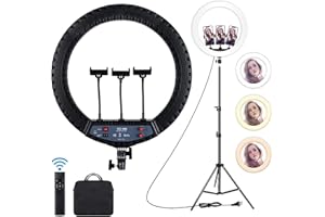 CANTONAPE Anillo de Luz con Tripode 18", Ring Light Led con Temperatura de 3 Colors & 10 Niveles de Brillo para Disparo Cámara Youtube Video TikTok