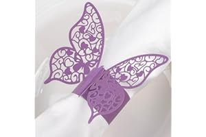 URROMA Anelli portatovaglioli, 50 pezzi, viola, a forma di farfalla, per matrimoni, cene, feste, celebrazioni, decorazione da tavolo