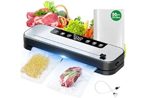 HOYIYOBI 7 en 1 Machine Sous Vide Alimentaire, 75 kpa Avec Joint Plus Long de 30mm,Ppareil Sous Vide Alimentaire avec Mode Sec et Humide,50 Sacs Sous Vide Inclus, Machine à Vide Appareil avec Couteau de Coupe