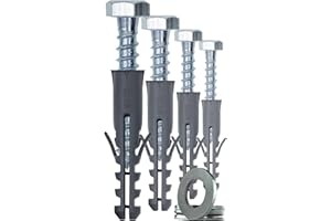 1STec 4 x M10 x 50 mm Strong Galvanised Satellite Anchor Nylon Mungo Wall Plug + Heavy Duty Coach Screw with 13mm HEX Bolt Head for Fixing Aerial Mast Sky Dishes TV Mount Brackets Shelving Racking