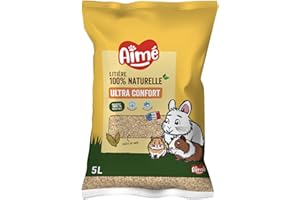Aimé | Litière Végétale Petits Animaux 5L | Biodégradable et Absorbante à Rafle de Maïs | Lapin, Cochon d'Inde, Hamster, Souris, Cobaye | Jusqu'à 3 Semaines d'Utilisation