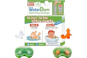 WaterDam Tapones para los oídos de natación, ultra cómodos, impermeables, para evitar los oídos del nadador (tamaño 0 + 1A: bebés de 3 a 18 meses (naranja transparente)