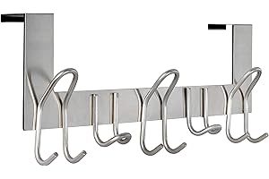 SKOLOO Perchero Puerta, Paquete de 2, Colgador Puerta en Acero Inoxidable con 11 Ganchos, Ganchos de Perchero para Dormitorio Baño Pasillo y Cocina (Plata, Puerta Espesor Menos de 4.5 cm)