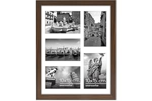 Americanflat Collage Marcos de Fotos 28x36cm - Apertura Frontal 5 Piezas de 10x15cm de MDF Nogal con Vidrio Resistente, Juego de Marcos de Pared - Hogar, Oficina, Galería