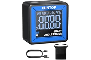 XUNTOP Inclinometro Digital con Transmisión de Datos Inalámbrica 4×90° Transportador Digital con Pantalla VA Buscador de Ángulo Recargable con Base de Imán y Ranura en V para Carpintería Bricolaje