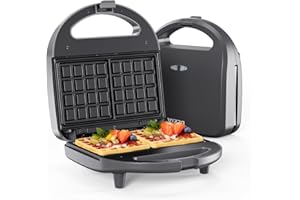 ‎BEZIA Waffeleisen Belgisches Kontaktgrill XL Groß, Elektrischer, 2 Waffeln mit Antihaftbeschichtung, Panini, Platzsparendes, BPA frei, 750W Grau BEZIA