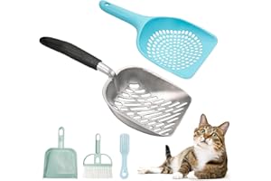 EPISKEY 4 pezzi di paletta per lettiere per gatti, paletta in metallo per gatti, paletta di setacciamento con impugnatura forte per animali domestici, paletta per lettiere canine con piccoli fori (D01)