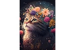 HEIBAGO Chat Bricolage Diamond Painting, Peinture Diamant Fleurs Diamant Painting Kit Complet, DIY 5D Diamant Strass Point de Croix Paysage Artisanat Painting pour Murale Décoration 30x40cm