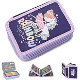 QingWing Pencil Case 3 Compartments, Large Capacity, Multiple Zippers, 3 Compartments, Space for Various Stationery, Suitable