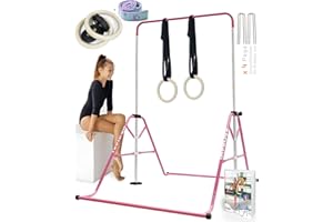 YOUTIFUN 62" Gymnastics Bar 5Height (Steel/Fiberglass) Kids Gym Equipment 5 Level Height Adjustable Pull Up Horizontal Gymnastic Bar, Gymnastics Equipment for Home for Girls & Boys 3 to 12 years old
