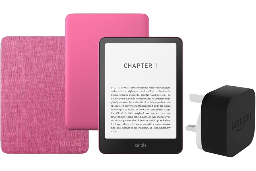 Kindle Paperwhite 16 GB Mit Werbung Mit Himbeere transparenter Hülle und 9-W-Netzteil