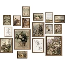 ANERZA 16 decorazioni artistiche da parete vintage, stampe da parete per camera da letto, poster rustici per l'estetica della stanza, kit collage da parete per soggiorno, dormitorio Cottagecore