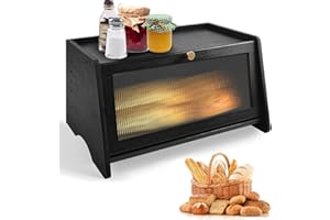 JIABEIUS Portapane In Bambù, Nera Porta Pane da Cucina, Portapane Moderno con Finestra, Contenitore Pane, 39.7 × 24.2 × 19.8 CM