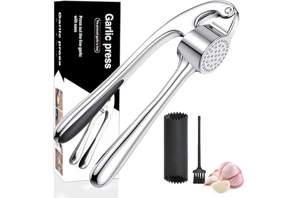 Presse-ail Inox de Cuisine Professionnelle, Ecrase Ail, Broyeur D'ail, Hachoir à Ail Convivial, Facile à Nettoyer et Durable, Argenté