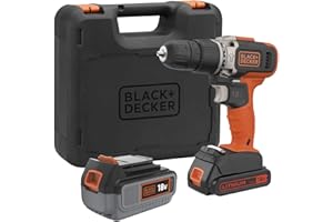 BLACK+DECKER BCD003MEM2K-QW Trapano Avvitatore a percussione a batteria 18V, 2 batterie 18V - 2Ah e 4Ah e valigetta