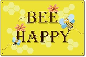 CREATCABIN Carteles de Chapa de Metal con Diseño de Abeja, Pintura de Hierro Vintage, Cartel de Placa Retro para el Hogar, Cocina, Barra de Pared, Decoración de Cafetería, 8 x 12 Pulgada