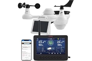 VEVOR 7-i-1 trådlös väderstation med Wi-Fi, 7" TFT-färgskärm, soldriven utomhussensor, temperaturövervakning, fuktighet, vind