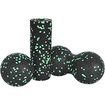 Set Massage Fascias - 1 Rouleau + 1 Balle Double (cacahuète), Mousse EPP, Pour Auto-massage Dos, Cou, Jambes (Bleu)