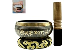 VVR YOYIAG Tibetan Singing Bowl Set: Meditation Sound Bowl, Handcrafted with Packing Box, Silk Cushion, Mallet, 8 cm, Metallic