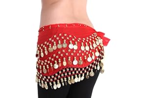 YiLang Ceinture Danse Orientale Femme Fille Foulard Danse du Ventre Belly Dance Soie Foulard à Sequin Écharpe Déguisement