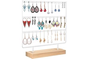 Anicoll Schmuckständer Ohrringhalter Ohrring ständer, Ohrring Organizer Schmuck Organizer- Schmuck-Aufbewahrung mit Metallstange massiv Holz Basis Weiß
