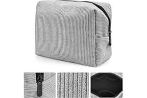 SLTAXAR Kulturtasche Cord Kleine Make up Tasche Cord Reise Kosmetiktasche Grau Schminktasche Cord Tasche Klein mit Reißverschluss Kulturbeutel Cord Damen Herren Portable Aufbewahrungstasche für Travel