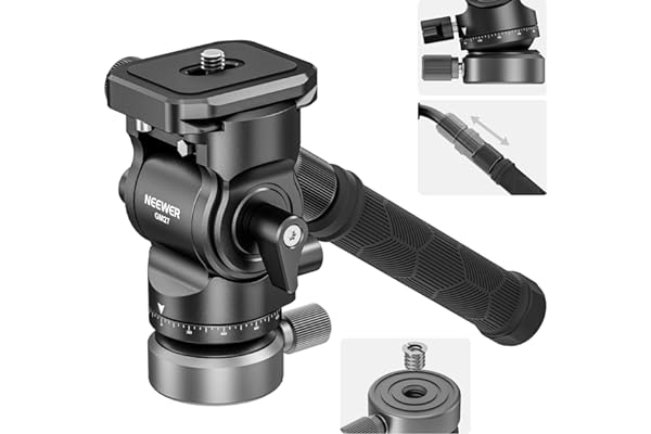 NEEWER GM27 Tête Fluide pour trépied vidéo avec Base de nivellement +/-10° (diamètre 37 mm), tête de trépied en métal avec Plaque à dégagement Rapide de Type Arca, poignée télescopique pour caméras