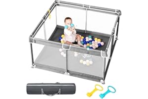 derimkcoa Baby Playpen, Baby Playpen, Large Children's Safety Playground, Children's Fence with Breathable Net, Portable Playpen for Indoor and Outdoor Use (130 x 130 x 66 cm)