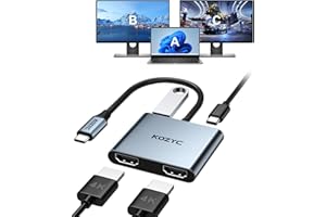 KOZYC Adaptador USB C a HDMI Dual 4 en 1 - Hub Con 2 HDMI 4K, USB 3.0, 100W PD - Compatible Con MacBook Pro Air (Soporte MST Solo Para Windows)