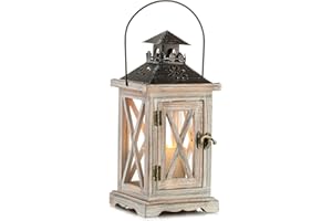 Romadedi Farolillos Vela Madera Decorativo - Faroles Vintage 28 cm Portavelas Decoración Navidad para Hogar Jardin Mesa Patio Decorativas Rustica, Natural