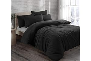 HOMES-LINEN Teddy Bear Fleece Thermal Warm Cosy Soft Fur Duvet Cover Set With Pillow Cases (Black, Double)
