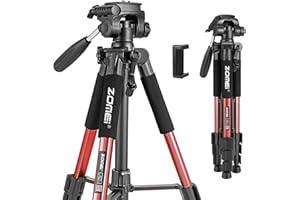 Camera Tripod, ZOMEI Q111 55-inch Smartphone Tripod Flexible Aluminum Travel Tripod with 3-Way Pan Head and Phone Holder, for Photography YouTube Smartphones Cameras and Ring Light (Red)