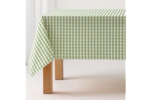 GAMUSI Tovaglia antimacchia in tela morbida al tatto, rettangolare, a quadretti vicky, cotone impermeabile, 140 x 140 cm, colore verde chiaro