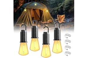 BrightWish Lampe de Camping Rechargeable LED, Lanterne Portable IP65, 3 Modes de Luminosité, Idéale pour Camping, Randonnée, Urgence, Lumière Chaude, Batterie Intégrée, 4 Pièces