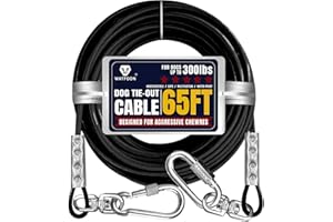WATFOON Tie Out Cable for Dogs Up to 300lbs,100ft Extra Strong 1000lbs Break Strength Tie-Out Tether Trolley Training Lead,Dog Run Cable for Yard Garden Park Camping Outside (Black, 300lbs 65ft)