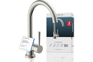 SCHÜTTE 79129 CORNWALL Küchenarmatur Niederdruck, Spültischarmatur mit hohem Auslauf, Einhebelmischer, energiesparend, 360 ° schwenkbar, Wasserhahn Küche, Armatur Spüle, Edelstahl