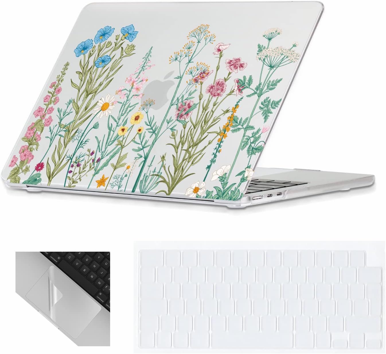 Se7enline Compatible with 13.6 MacBook Air Case M2 M3/M4 2022-2025 for Mac Air 13.6-inch A2681/A3113/A3240 Laptop Hard Shell Case with Keyboard Protective Cover & Trackpad Protector, Colorful Floret