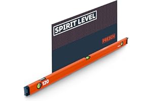 Presch Spirit Level 120cm - Shatterproof Vial with 2% Gradient - Vertical Viewing Window - Innovative Anti-Slip end caps - Precision Measuring Surface