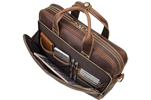 Augus Leather Messenger Bag for Men Vintage Travel Backpack 17 inch laptop Briefcase Shoulder Bags