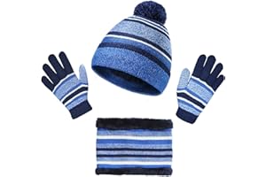 IHCEMIH Winter Beanie Hat Scarf Gloves Set 3 in 1 Girls Boys Knitted Cap Neck Warmer Magic Mitten Fleece Lining Thermal 3pcs Winter Accessories Sets Sports Outdoor Gifts for Children Kids