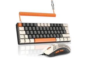LexonElec T60PRO 60% mechanische Tastatur und Maus mit gewickeltem USB-C-Kabel, RGB-LED-Hintergrundbeleuchtung, Clicky-Optisch, blaue Schalter, Gaming-Tastatur, 6400 DPI, Mac, Gamer (grau und orange)