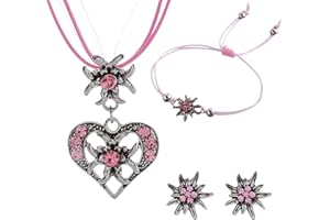 QTTRPCU 4 Stück Trachtenschmuck Damen Set, Oktoberfest Trachtenschmuck, Trachtenkette Damen, Dirndl Schmuck Damen