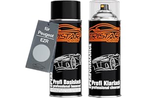 TRISTARcolor Peinture voiture Kit bombes de peinture pour Peugeot EZR Gris Aluminium Metallic/Chronos Silber Metallic Peinture de base vernis clair aérosol 400 ml