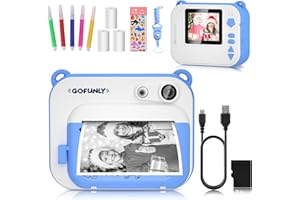 GOFUNLY Appareil Photo Enfants à Impression Instantanée avec Papier d'impression, 2.0 Pouces Appareil Photo Numérique Enfant, Photo en Noir et Blanc,12MP/1080P, Carte SD 32GB, Cadeau pour Enfants 3-12 Ans